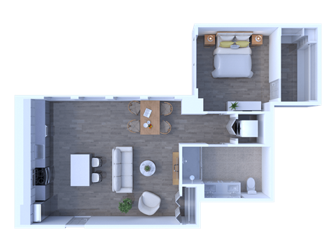 Floor plan for 1 bed, 1 bath, 805 sqft