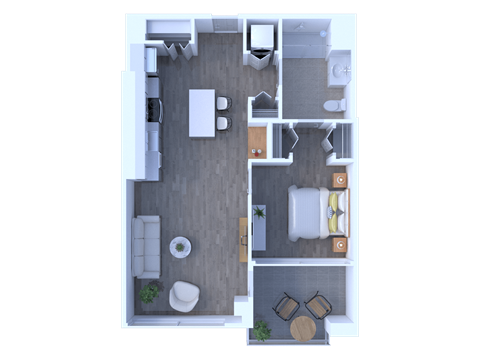 Floor plan for 1 bed, 1 bath, 705 sqft
