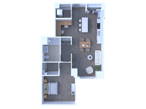Floor plan for 1 bed, 1 bath, 868 sqft