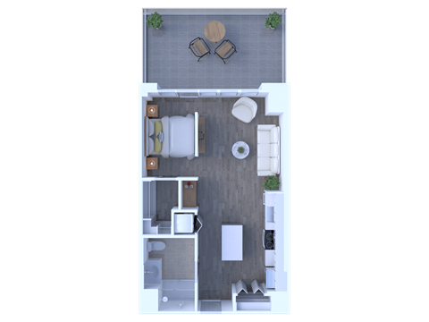 Floor plan for 1 bed, 1 bath, 648 sqft