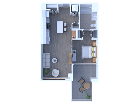 Floor plan for 1 bed, 1 bath, 705 sqft