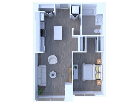 Floor plan for 1 bed, 1 bath, 751 sqft