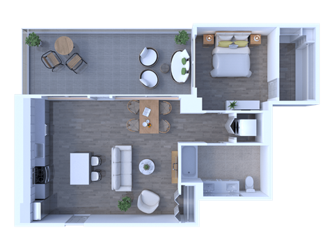 Floor plan for 1 bed, 1 bath, 805 sqft