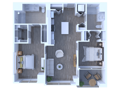 Floor plan for 2 beds, 2 baths, 1097 sqft