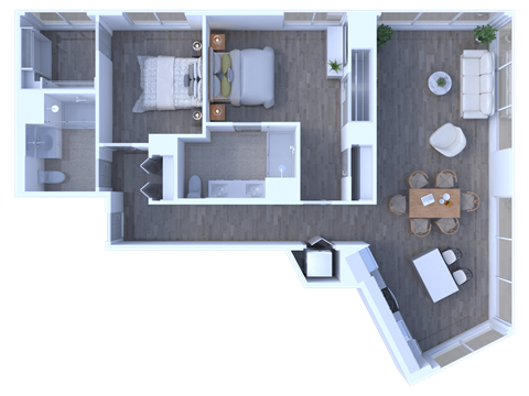 Floor plan for 2 beds, 2 baths, 1278 sqft