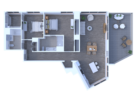 Floor plan for 2 beds, 2 baths, 1278 sqft