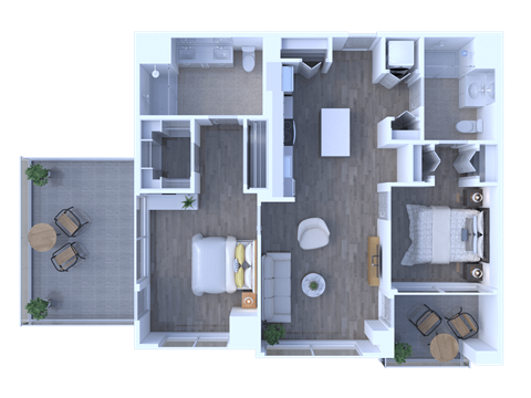 Floor plan for 2 beds, 2 baths, 1097 sqft