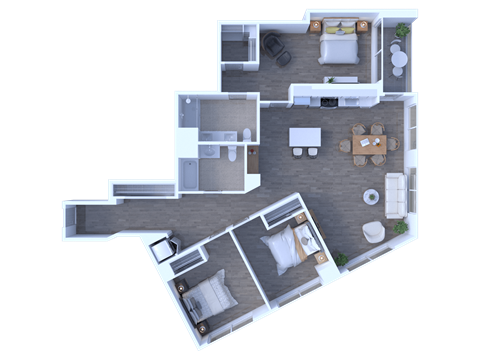 Floor plan for 3 beds, 2 baths, 1634 sqft