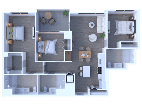 Floor plan for 3 beds, 3 baths, 1395 sqft