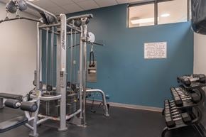 Arlington Heights apartment for rent - Fitness center with cable machine and free weights at Dunton Tower Apartments, Arlington Heights, IL