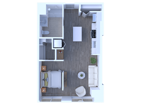 Floor plan for studio, 1 bath, 622 sqft
