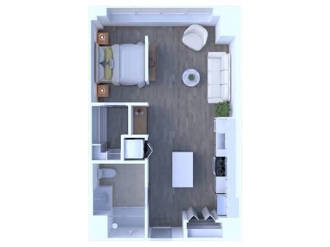 Floor plan for studio, 1 bath, 648 sqft