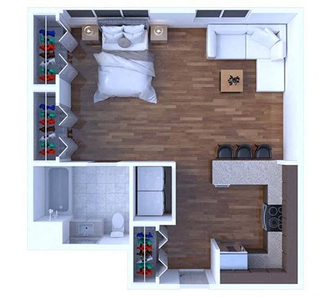 Floor plan for studio, 1 bath, 538 sqft