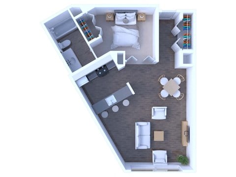 Floor plan for studio, 1 bath, 650 sqft
