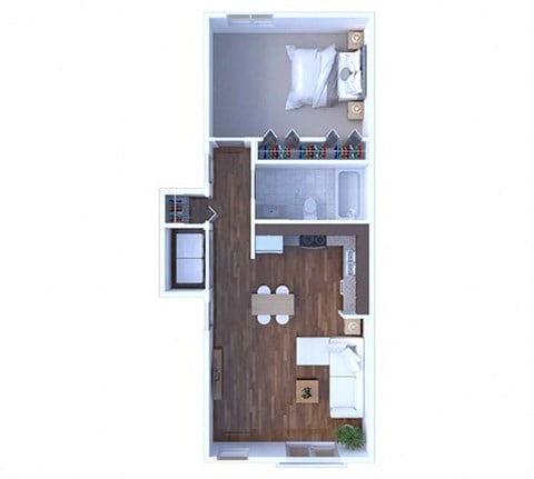 Floor plan for 1 bed, 1 bath, 632 sqft