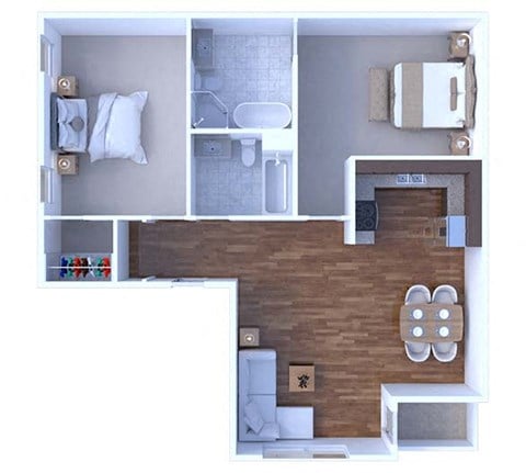 Floor plan for 2 beds, 2 baths, 1181 sqft