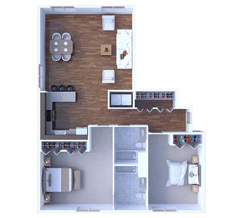 Floor plan for 2 beds, 2 baths, 1212 sqft