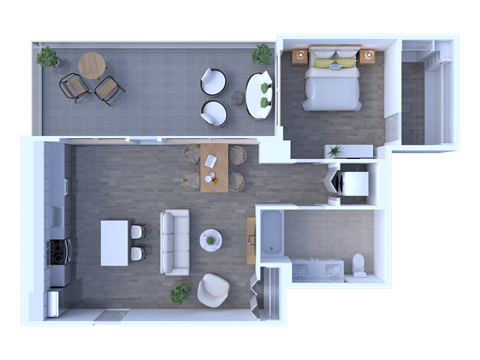 Floor plan for 1 bed, 1 bath, 805 sqft