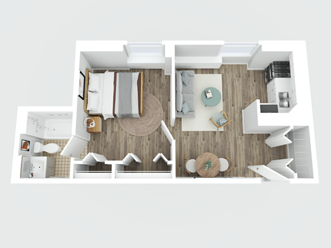 Floor plan for 1 bed, 1 bath, 415 sqft