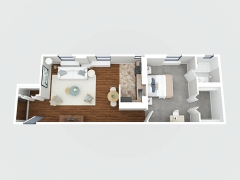 Floor plan for 1 bed, 1 bath, 650 sqft