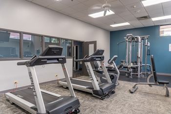 Fitness center with treadmills and weight machines
