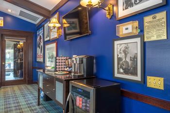 Refreshment station with coffee maker and mini fridge