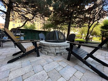 New outdoor living area with firepit