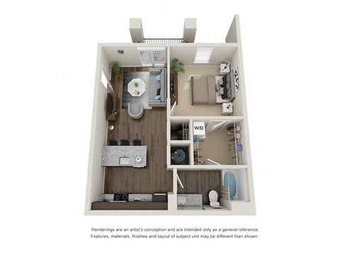 Floor plan for 1 bed, 1 bath, 695 sqft