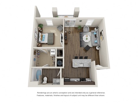Floor plan for 1 bed, 1 bath, 806 sqft