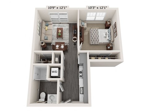 Floor plan for 1 bed, 1 bath, 504 sqft