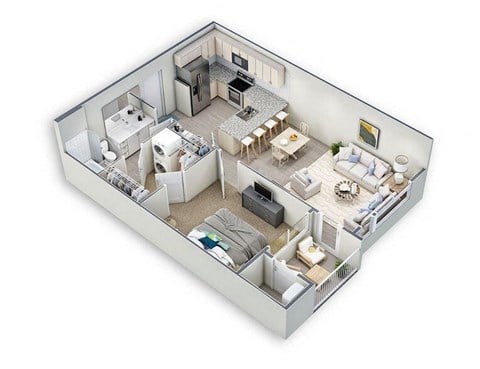 Floor plan for 1 bed, 1 bath, 713 sqft