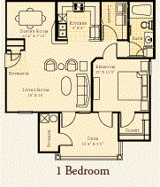 Floor plan for 1 bed, 1 bath, 758 sqft