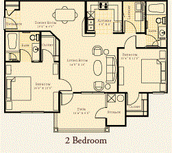 Floor plan for 2 beds, 2 baths, 1063 sqft