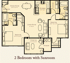 Floor plan for 2 beds, 2 baths, 1181 sqft