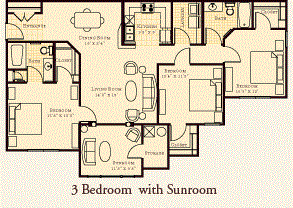 Floor plan for 3 beds, 2 baths, 1446 sqft