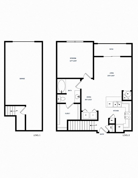Floor plan for 1 bed, 1 bath, 767 sqft