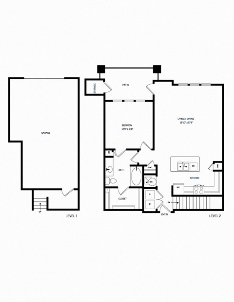 Floor plan for 1 bed, 1 bath, 871 sqft