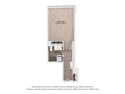 Floor plan for studio, 1 bath, 520 sqft
