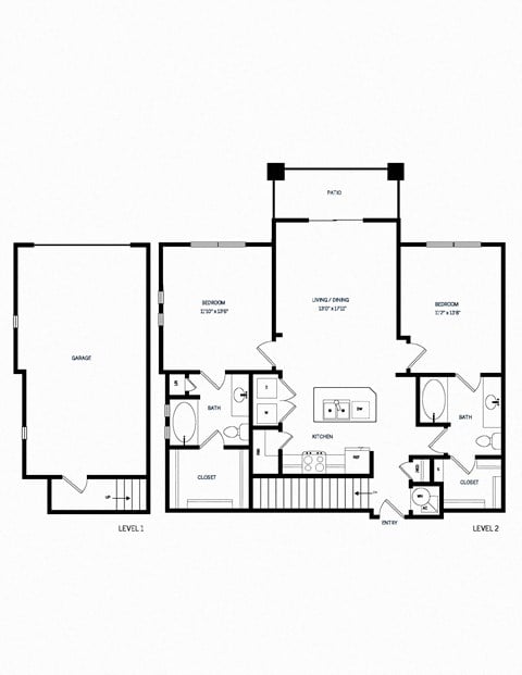 Floor plan for 2 beds, 2 baths, 1089 sqft