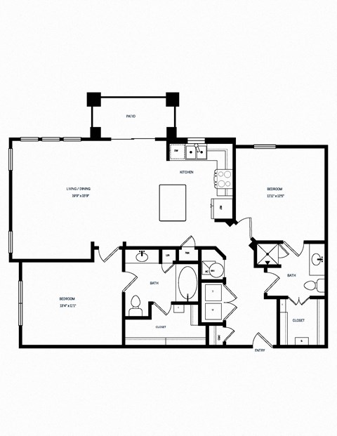 Floor plan for 2 beds, 2 baths, 1201 sqft