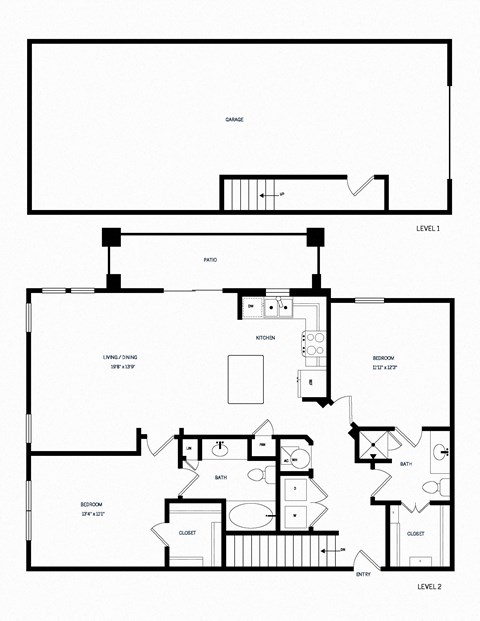 Floor plan for 2 beds, 2 baths, 1161 sqft