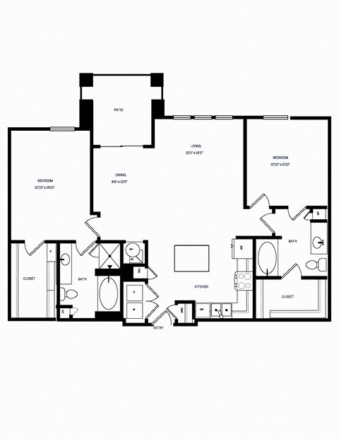 Floor plan for 2 beds, 2 baths, 1197 sqft