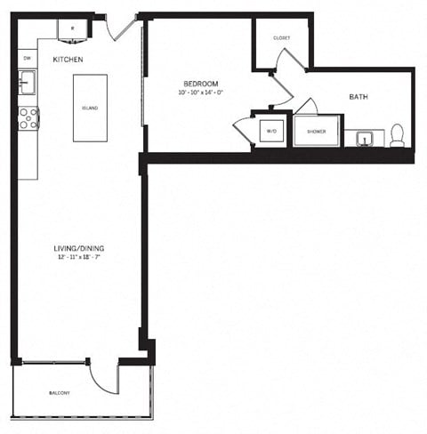 Floor plan for studio, 1 bath, 840 sqft