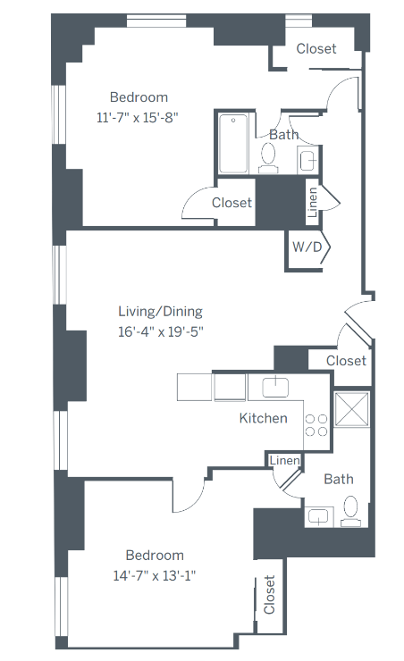 Floor plan for 2 beds, 2 baths, 1061 sqft