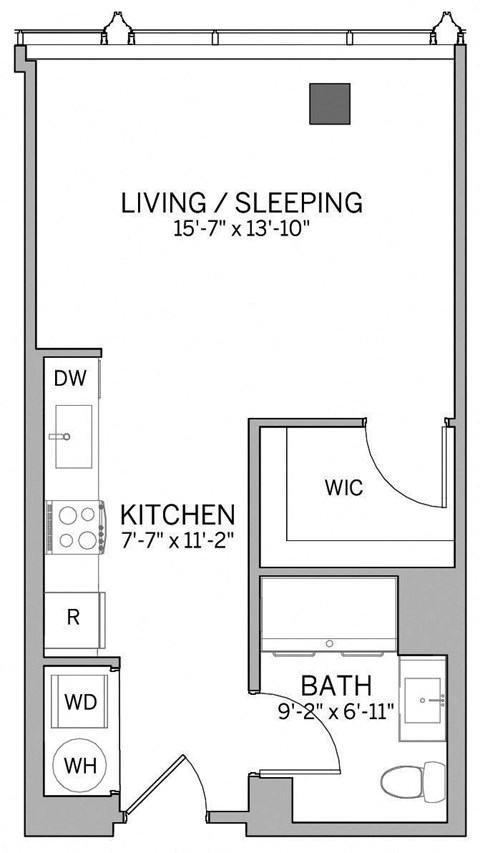 Floor plan for studio, 1 bath, 476 sqft