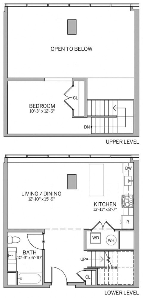 Floor plan for 1 bed, 1 bath, 1032 sqft