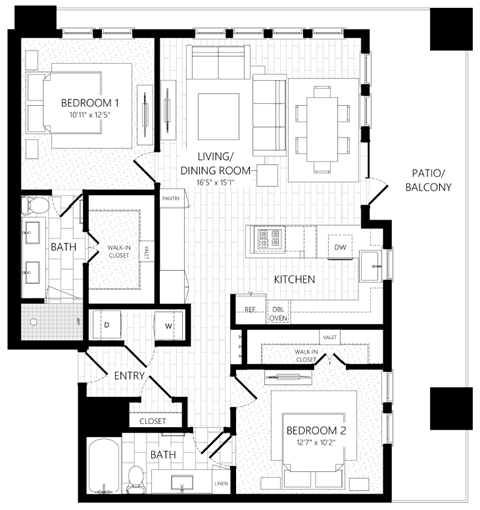 Floor plan for 2 beds, 2 baths, 1510 sqft