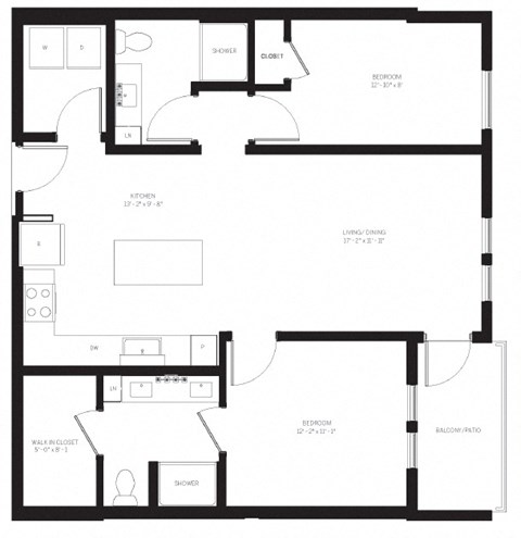 Floor plan for 2 beds, 2 baths, 1011 sqft