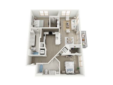 Floor plan for 2 beds, 2 baths, 1223 sqft