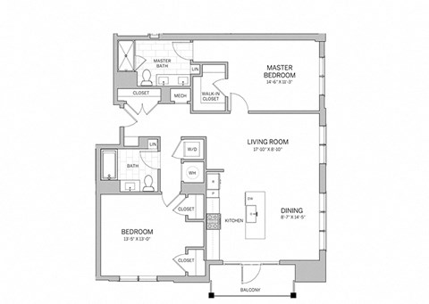 Floor plan for 2 beds, 2 baths, 1322 sqft